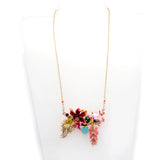 Les Nereides Golden Pink And Spotted Flowers Faceted Glass And Bunch Of Beads Necklace
