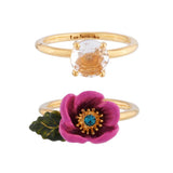 ليه نيريدس خاتمان من الزهور الوردية مع حجر الراين المدقة والكريستال ذو الأوجه ، الحجم ٥٦