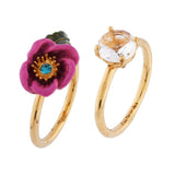 ليه نيريدس خاتمان من الزهور الوردية مع حجر الراين المدقة والكريستال ذو الأوجه ، الحجم ٥٦