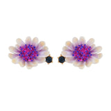 Les Nereides,Earrings White Flower With Pink And Blue Pistil,One Size