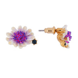 Les Nereides,Earrings White Flower With Pink And Blue Pistil,One Size