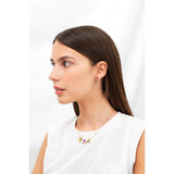 Les Nereides,Earrings Pink And Black Flower With Rhinestones Cascade,One Size