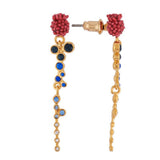 Les Nereides,Earrings Pink And Black Flower With Rhinestones Cascade,One Size