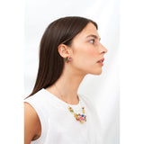 Les Nereides,Earrings Pink Flower With Golden Pistil And Leaves,One Size