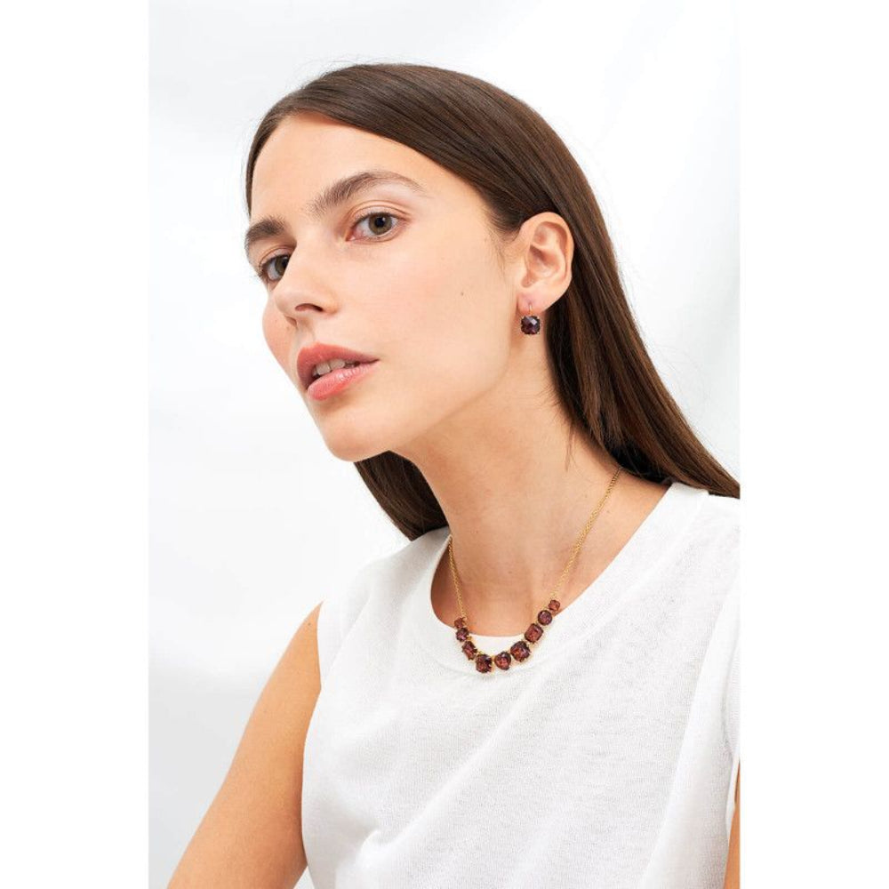 Les Nereides Dormeuses Earrings With Small Plum Square Stone | Accessories | Earrings | Fashion Jewellery | Our Exclusives | Women | Women Earrings | Womens Les Nereides Dormeuses Earrings With Small Plum Square Stone | Accessories | Earrings | Fashion Jewellery | Our Exclusives | Women | Women Earrings | Womens