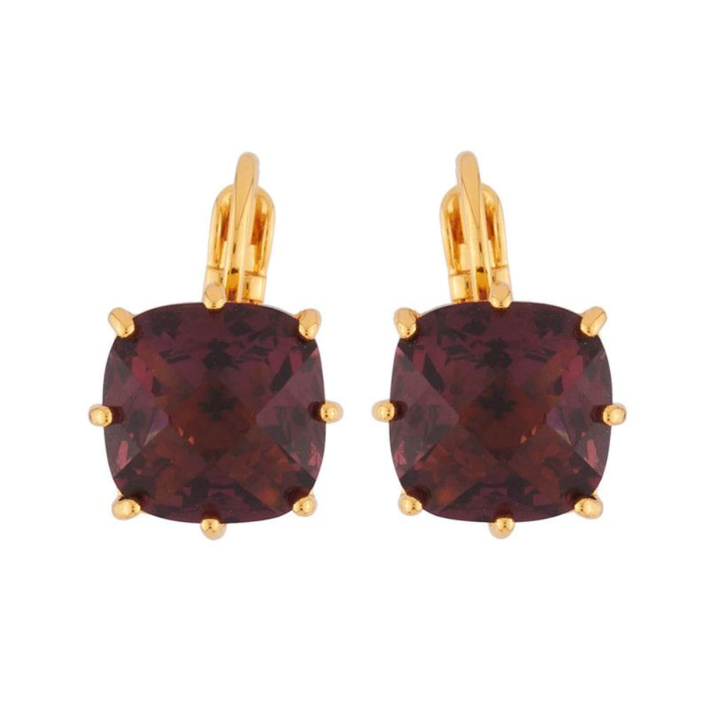 Les Nereides Dormeuses Earrings With Small Plum Square Stone | Accessories | Earrings | Fashion Jewellery | Our Exclusives | Women | Women Earrings | Womens Les Nereides Dormeuses Earrings With Small Plum Square Stone | Accessories | Earrings | Fashion Jewellery | Our Exclusives | Women | Women Earrings | Womens