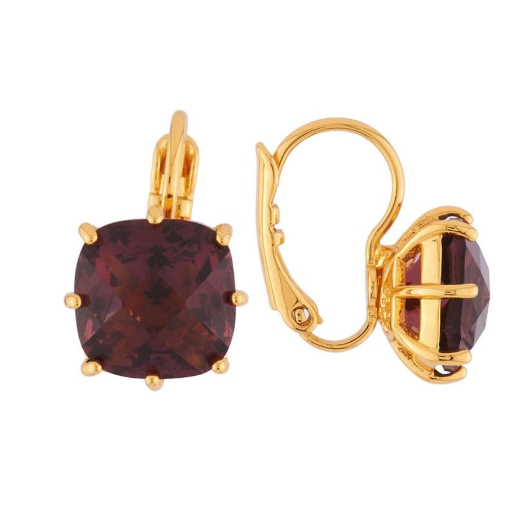 Les Nereides Dormeuses Earrings With Small Plum Square Stone | Accessories | Earrings | Fashion Jewellery | Our Exclusives | Women | Women Earrings | Womens Les Nereides Dormeuses Earrings With Small Plum Square Stone | Accessories | Earrings | Fashion Jewellery | Our Exclusives | Women | Women Earrings | Womens