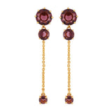 Les Nereides Earrings With 3 Round Plum Stones And Chain