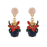 Les Nereides Earrings With Tropical Flower On Stone And Small Faceted Glass
