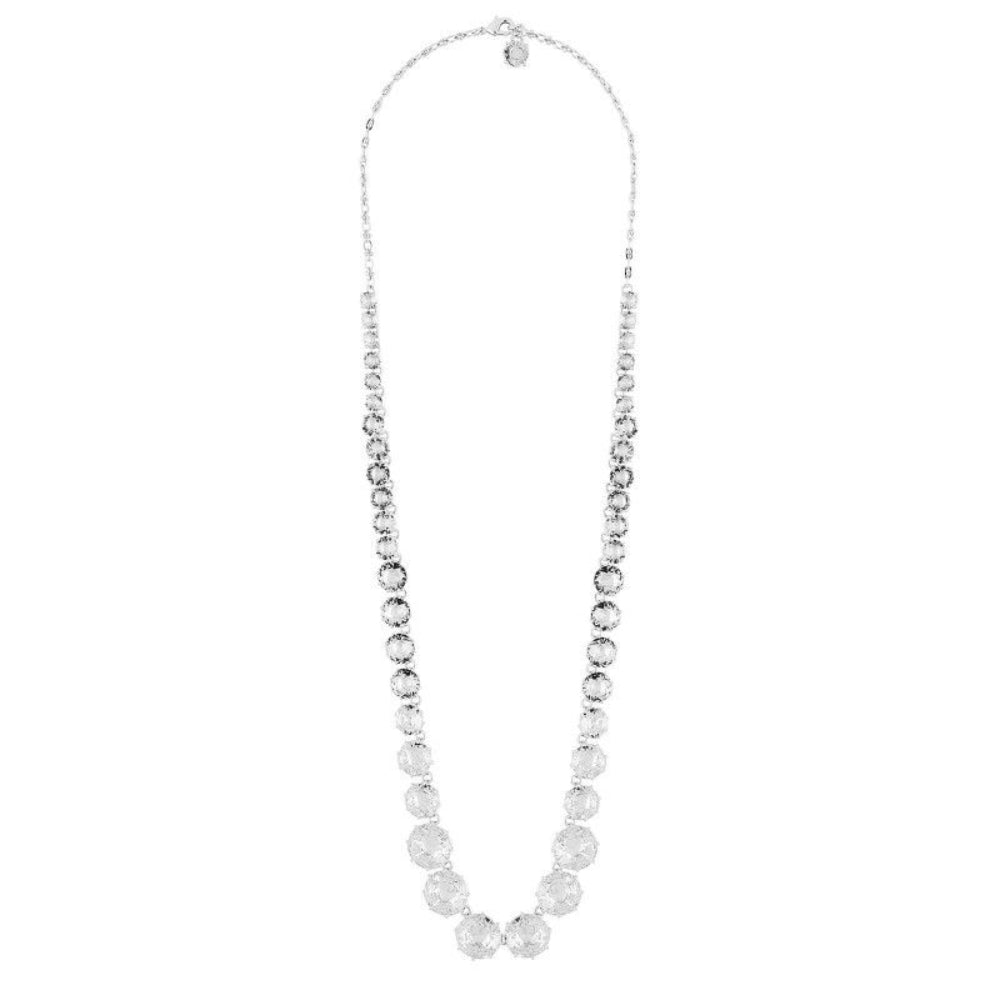 Les Nereides Long Crystal With Round Stones And Silver Crystal Chains
