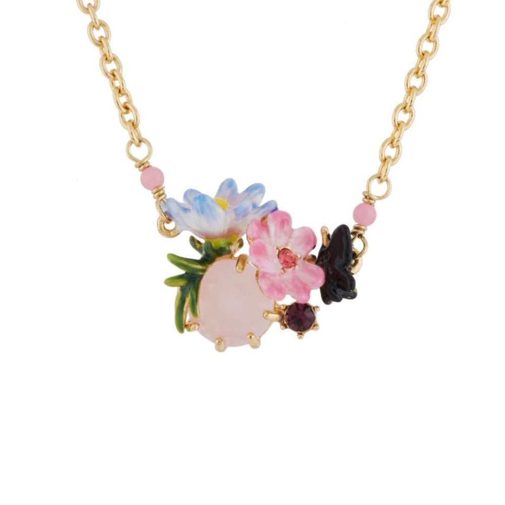 Les Nereides Necklace With Faceted Glass And Small Flowers
