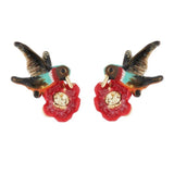 Les Nereides Hummimngbird And Exotic Flower Stud Earrings - Blue Salon