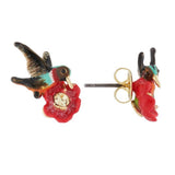 Les Nereides Hummimngbird And Exotic Flower Stud Earrings - Blue Salon