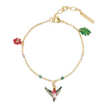 Les Nereides Tropical Leaves Hummingbird And Carved Cristal Charm Bracelet