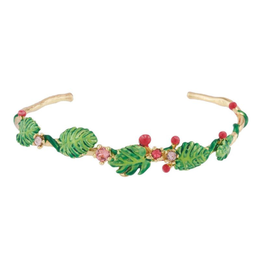 Les Nereides Tropical Leaves And Crystal Cuff Bracelet