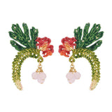 Les Nereides,Coco Plums, Passion Flower And Tropical Leaves Stud Earrings,One Size
