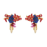 Les Nereides Coral And Exotic Flowers On Natural Stone Clip-On Earrings
