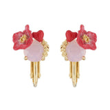 Les Nereides Poppy And Red Heart On Carved Crystal Clip-On Earrings