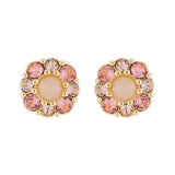 Les Nereides,Flower And Pink Rhinestone Clip On Earrings,One Size