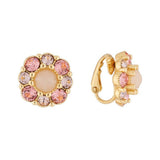 Les Nereides,Flower And Pink Rhinestone Clip On Earrings,One Size