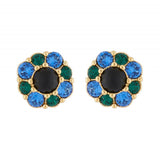 Les Nereides,Flower Clip-On Earrings With Blue And Green Rhinestone,One Size