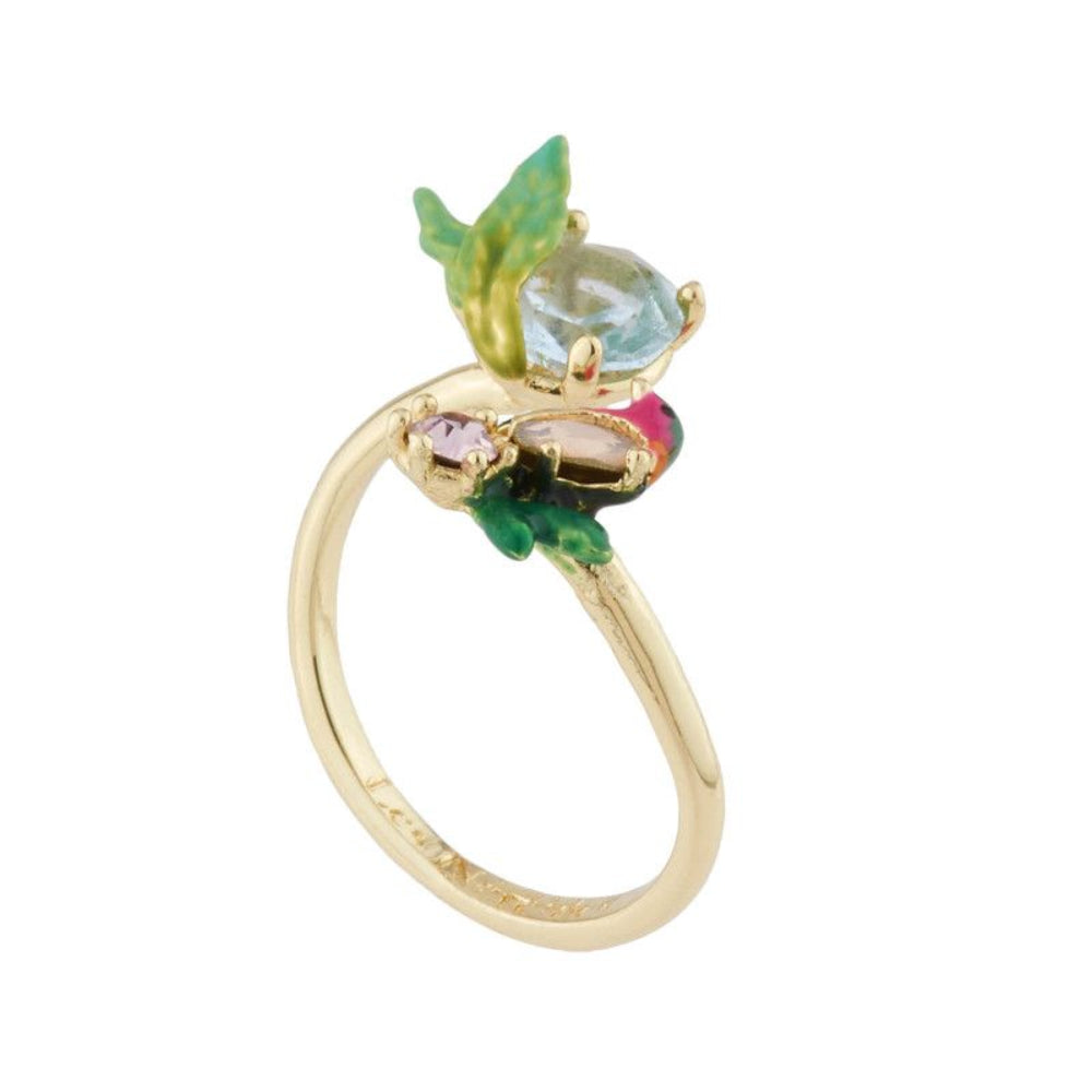 Les Nereides Robin On Its Branch And Carved Crystal Adjustable Ring