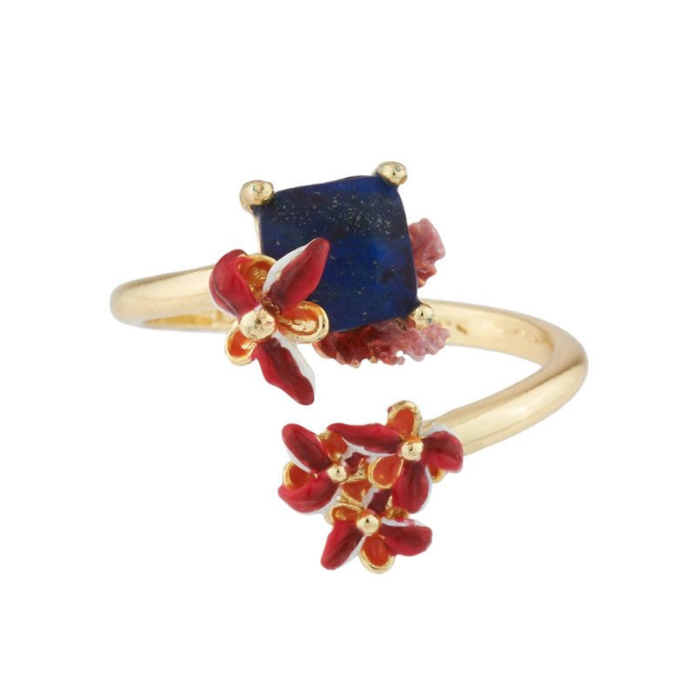 Les Nereides Robin On Its Branch And Carved Crystal Adjustable Ring