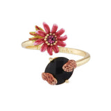 Les Nereides Passion Flower With Feline Paws And Carved Crystal Adjustable Ring