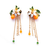 Les Nereides Orange Orange Blossom And Chains Stud Earrings