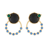 Les Nereides,Stud Earrings With Ring And Blue Stone,One Size
