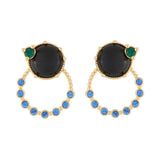 Les Nereides,Stud Earrings With Ring And Blue Stone,One Size