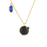 Les Nereides,Onyx And Asymetrical Rhinestones Thin Necklace,One Size