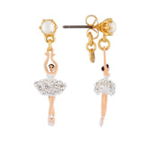 Les Nereides,White Mini Ballerina Stud Earrings With Rhinestone And Pearl,One Size