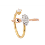 Les Nereides,White Mini Ballerina Adjustable Ring With Rhinestone And Pearl,One Size