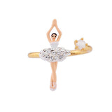 Les Nereides,White Mini Ballerina Adjustable Ring With Rhinestone And Pearl,One Size