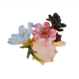 Les Nereides Adjustable Ring With Small Flowers Butterfly And Faceted Crystal