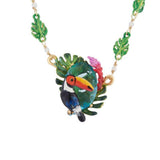 Les Nereides,Toucan, Tropical Leaves And Carved Crystal Long Necklace,One Size