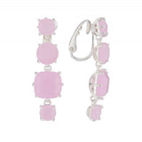 Les Nereides,Hanging Clip-On Earrings La Diamantine With 4 Pink Stones,One Size