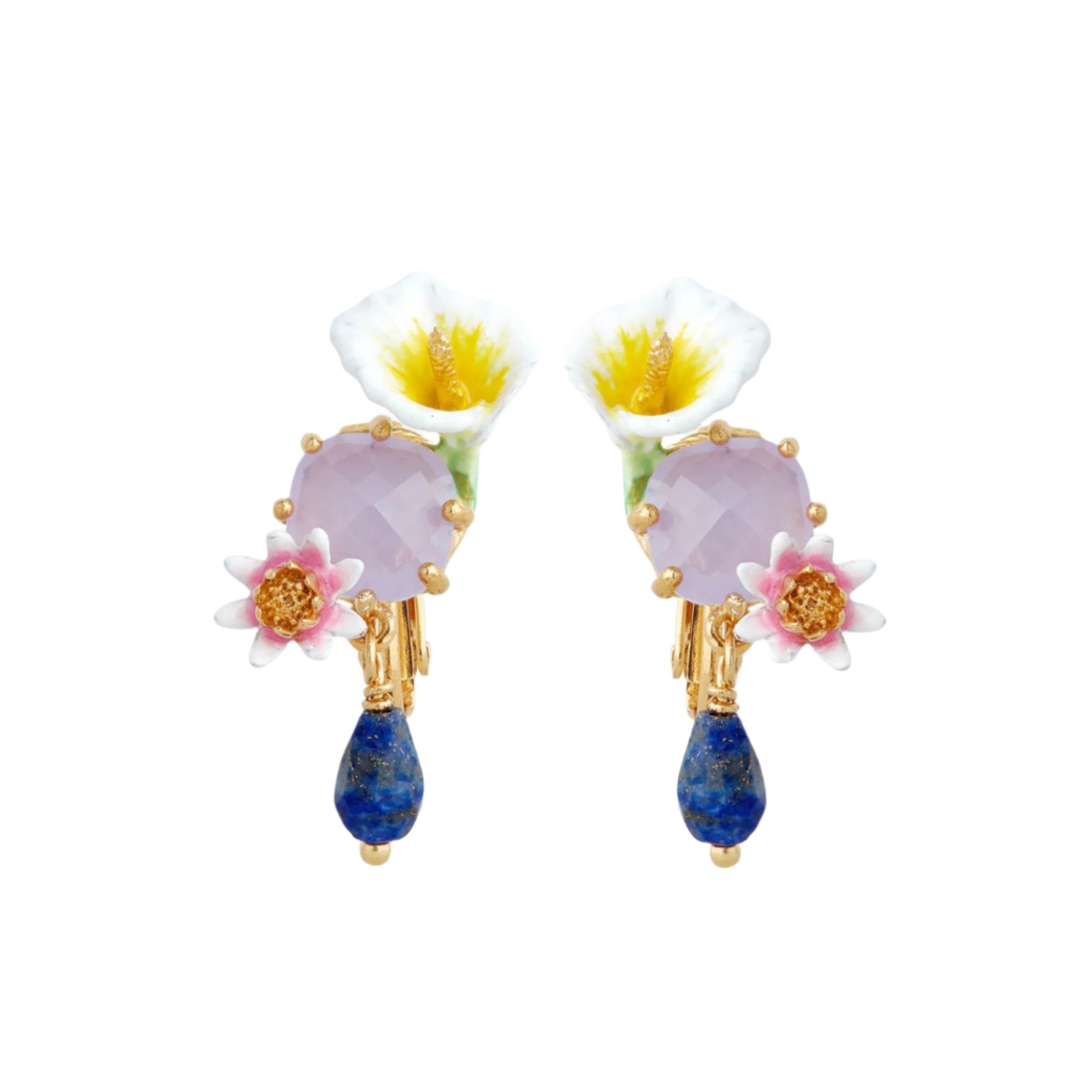 Les Nereides Calla And Lapis Lazuli Clip-On Earrings | Accessories | Earrings | Fashion Jewellery | Women | Women Earrings | Womens Les Nereides Calla And Lapis Lazuli Clip-On Earrings | Accessories | Earrings | Fashion Jewellery | Women | Women Earrings | Womens