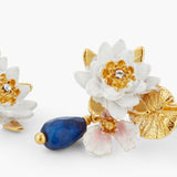 Les Nereides White Water Lily And Lapis Lazuli Clip-On Earrings