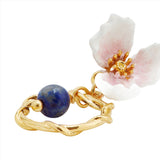 LES NEREIDES White Flower And Lapis Lazuli Hoop Earrings
