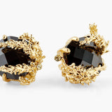 Les Nereides notes de coeur earrings, patchouli flower and black faceted glass sleeper earrings