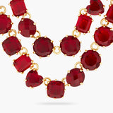 LES NEREIDES Garnet Red Diamantine Luxurious Two Row Necklace