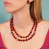 LES NEREIDES Garnet Red Diamantine Luxurious Two Row Necklace