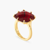 LES NEREIDES Garnet Red Diamantine Square Solitaire Ring-Size 58