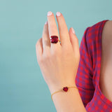 LES NEREIDES Garnet Red Diamantine Square Solitaire Ring-Size 58
