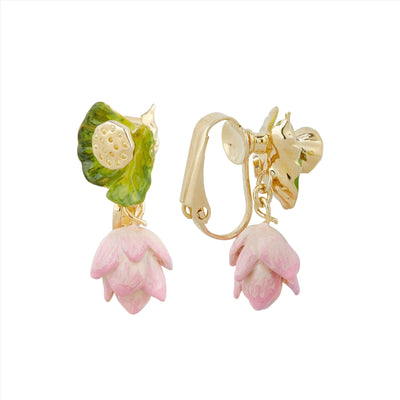 Les Nereides Lotus Flower And Water Lily Clip-On Earrings