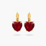 LES NEREIDES Garnet Red Diamantine Heart Stone Sleeper Earrings