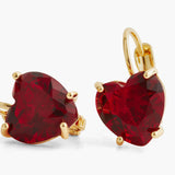 LES NEREIDES Garnet Red Diamantine Heart Stone Sleeper Earrings