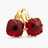 LES NEREIDES Garnet Red Diamantine Square Stone Clip-On Earrings